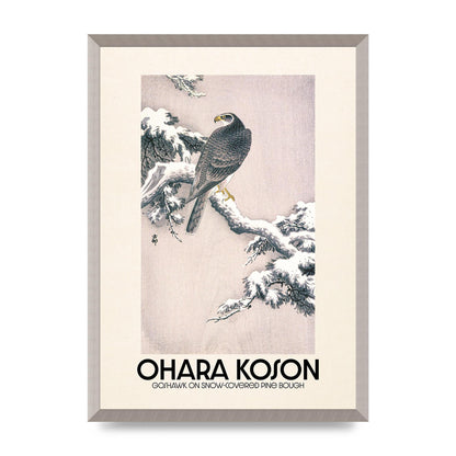 Ohara Koson Goshawk On Snow Covered Pine Bough Printed Poster - A2 framed
