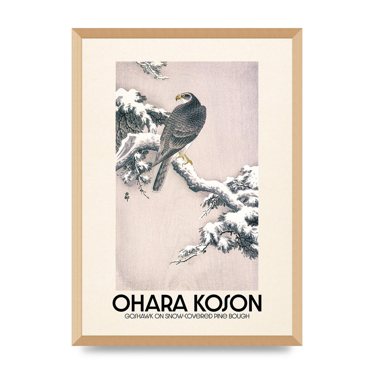 Ohara Koson Goshawk On Snow Covered Pine Bough Printed Poster - A2 framed