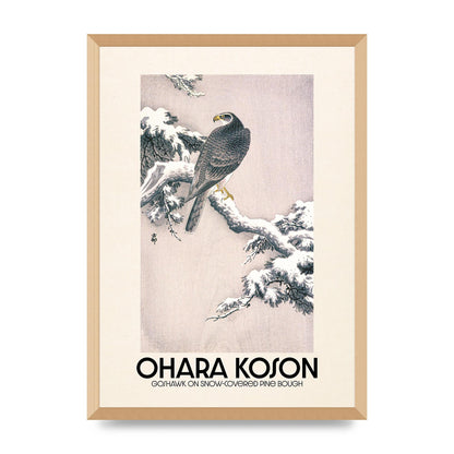Ohara Koson Goshawk On Snow Covered Pine Bough Printed Poster - A2 framed