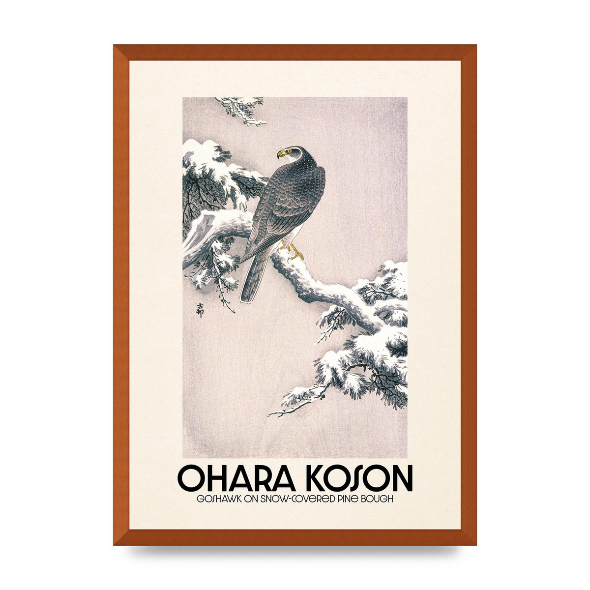 Ohara Koson Goshawk On Snow Covered Pine Bough Printed Poster - A2 framed