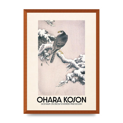 Ohara Koson Goshawk On Snow Covered Pine Bough Printed Poster - A2 framed