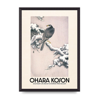 Ohara Koson Goshawk On Snow Covered Pine Bough Printed Poster - A2 framed