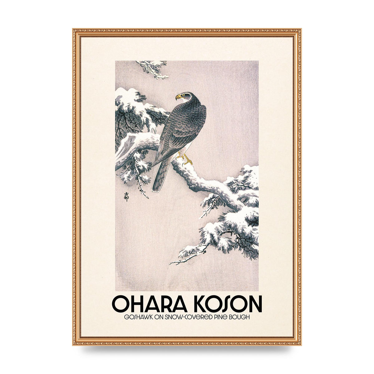 Ohara Koson Goshawk On Snow Covered Pine Bough Printed Poster - A2 framed