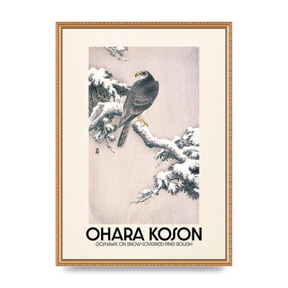 Ohara Koson Goshawk On Snow Covered Pine Bough Printed Poster - A2 framed