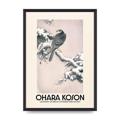 Ohara Koson Goshawk On Snow Covered Pine Bough Printed Poster - A2 framed