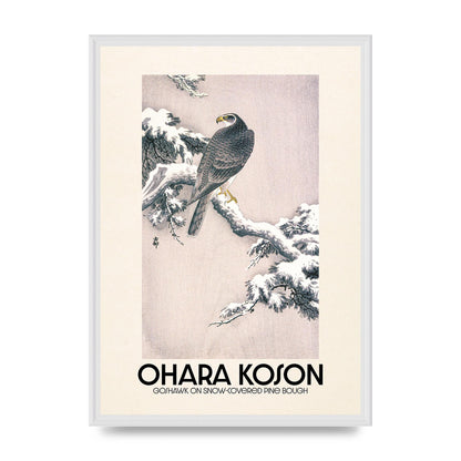 Ohara Koson Goshawk On Snow Covered Pine Bough Printed Poster - A2 framed