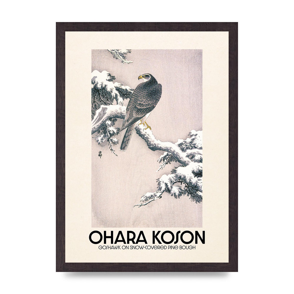 Ohara Koson Goshawk On Snow Covered Pine Bough Printed Poster - A3 framed
