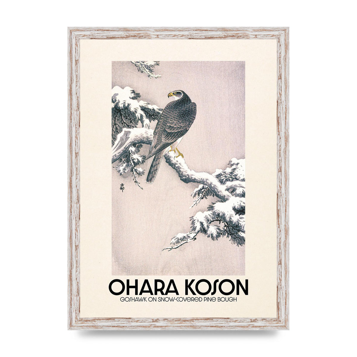 Ohara Koson Goshawk On Snow Covered Pine Bough Printed Poster - A3 framed