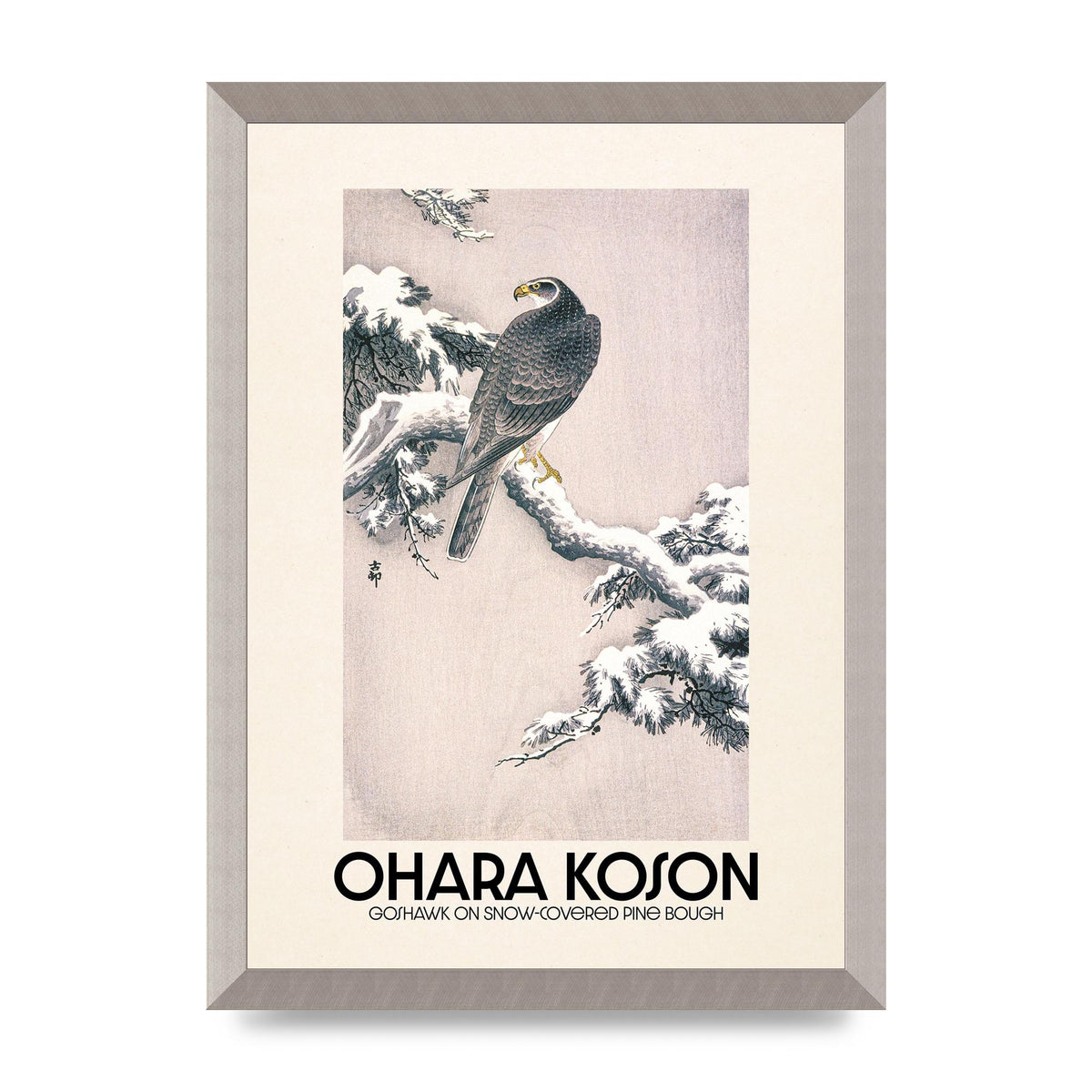 Ohara Koson Goshawk On Snow Covered Pine Bough Printed Poster - A3 framed