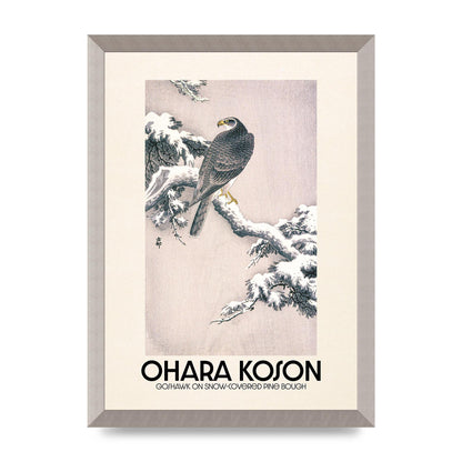 Ohara Koson Goshawk On Snow Covered Pine Bough Printed Poster - A3 framed