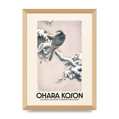 Ohara Koson Goshawk On Snow Covered Pine Bough Printed Poster - A3 framed