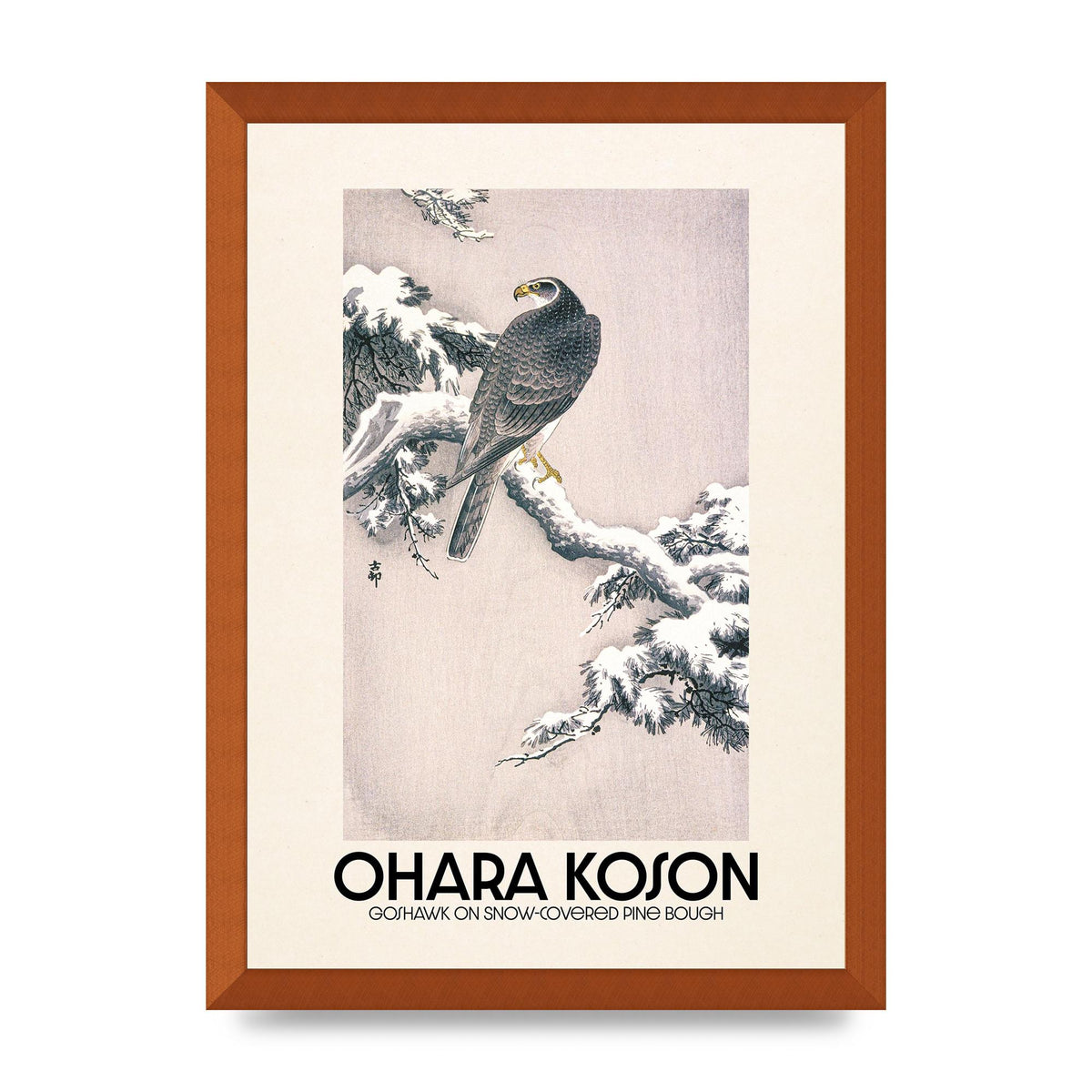 Ohara Koson Goshawk On Snow Covered Pine Bough Printed Poster - A3 framed