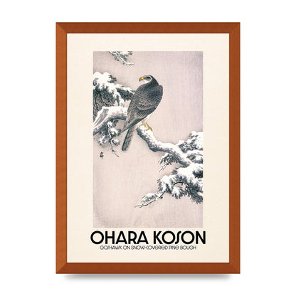 Ohara Koson Goshawk On Snow Covered Pine Bough Printed Poster - A3 framed