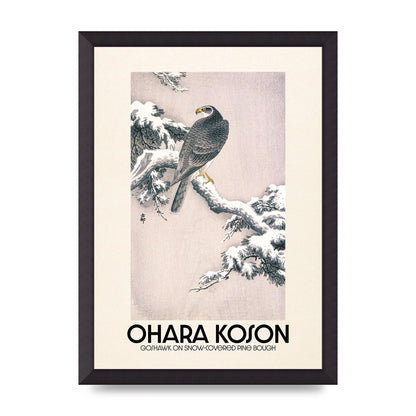 Ohara Koson Goshawk On Snow Covered Pine Bough Printed Poster - A3 framed