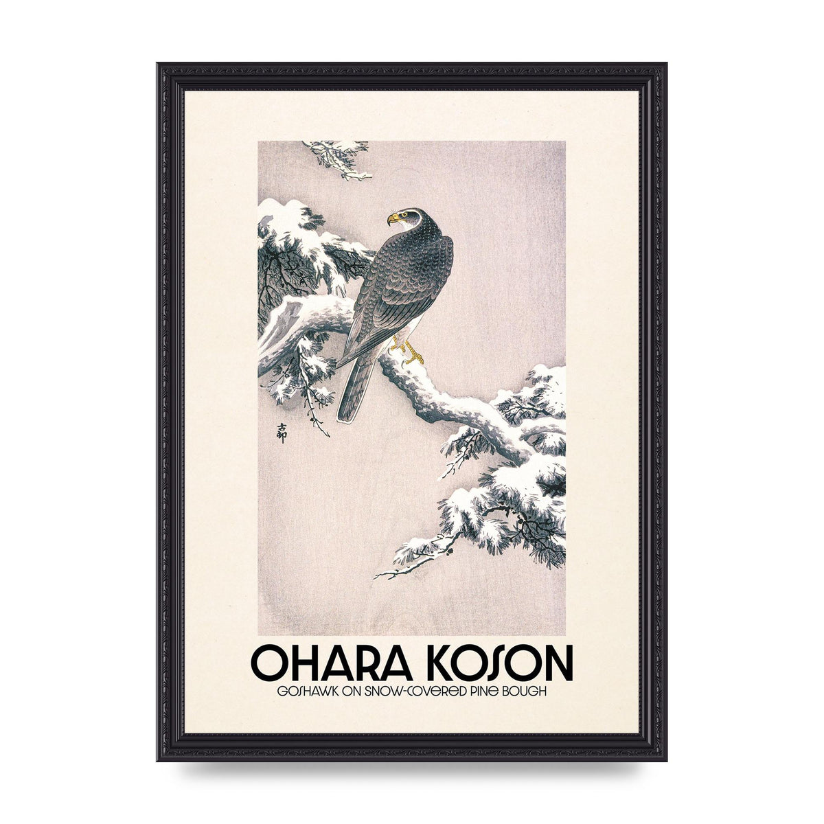 Ohara Koson Goshawk On Snow Covered Pine Bough Printed Poster - A3 framed