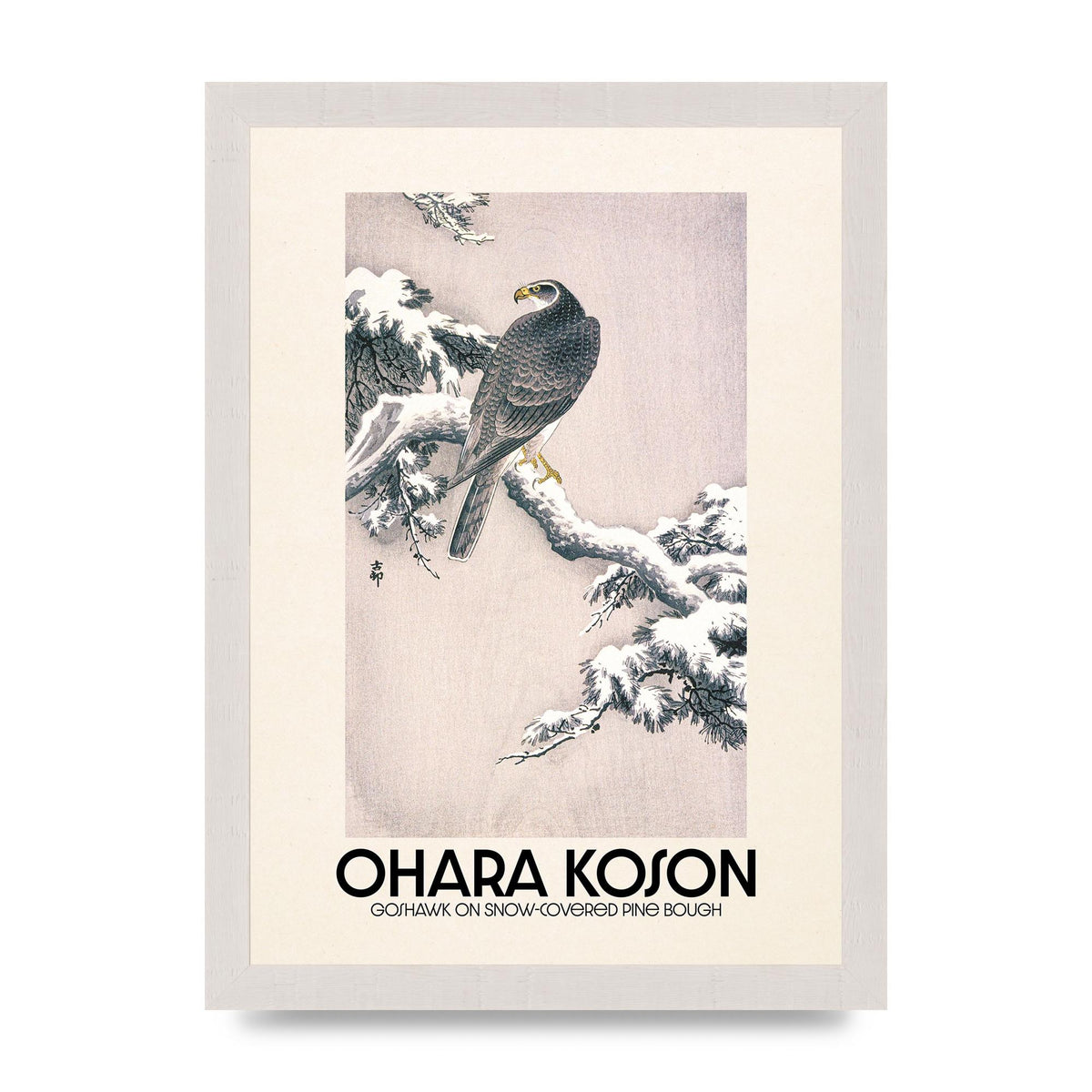 Ohara Koson Goshawk On Snow Covered Pine Bough Printed Poster - A4 framed