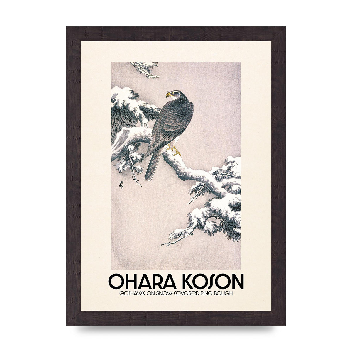 Ohara Koson Goshawk On Snow Covered Pine Bough Printed Poster - A4 framed