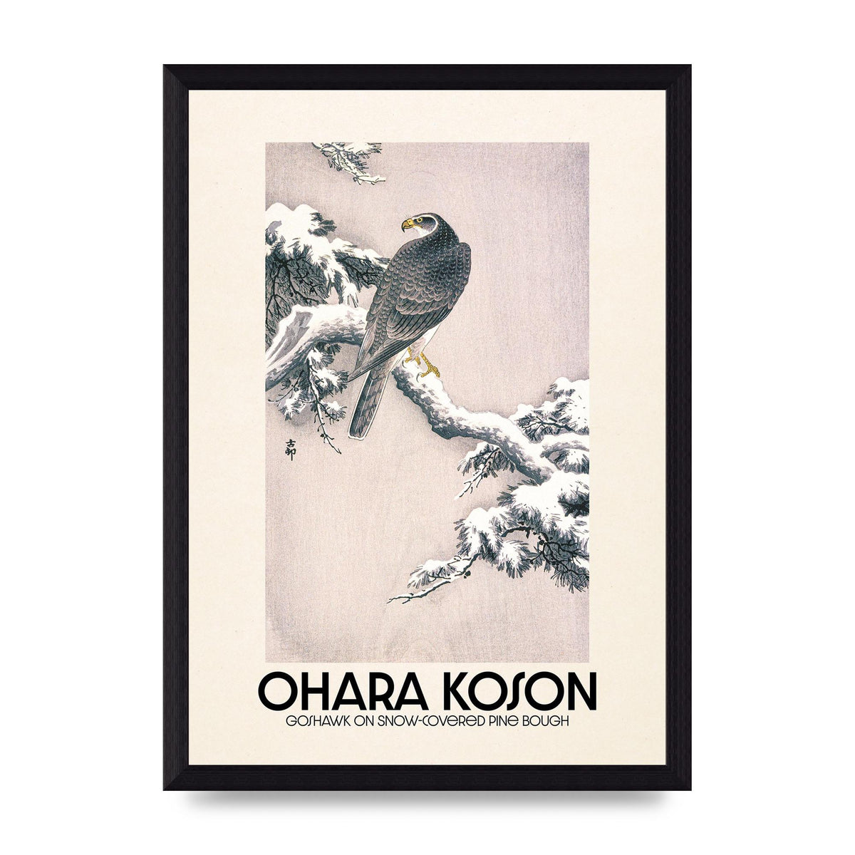 Ohara Koson Goshawk On Snow Covered Pine Bough Printed Poster - A4 framed