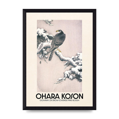 Ohara Koson Goshawk On Snow Covered Pine Bough Printed Poster - A4 framed