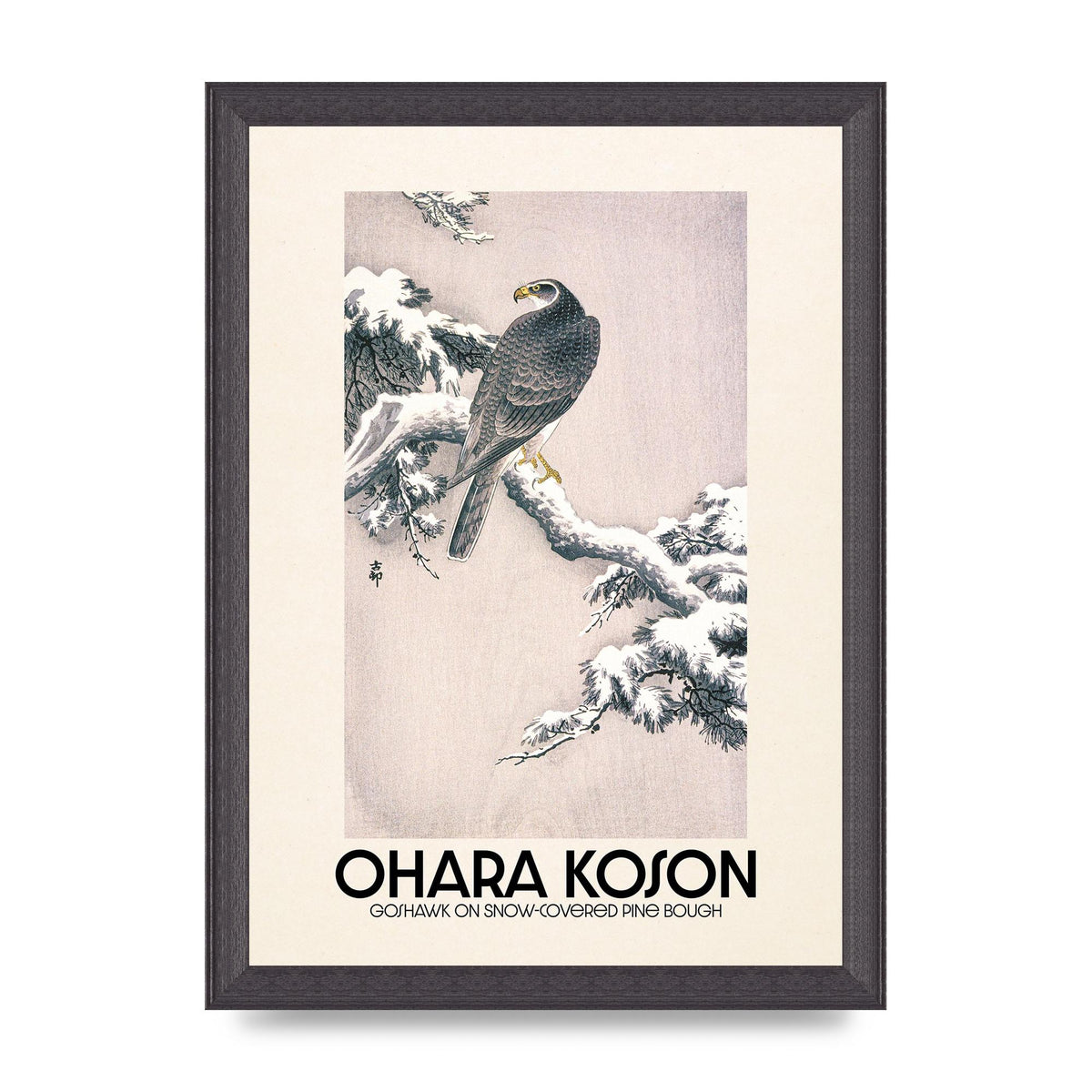 Ohara Koson Goshawk On Snow Covered Pine Bough Printed Poster - A4 framed