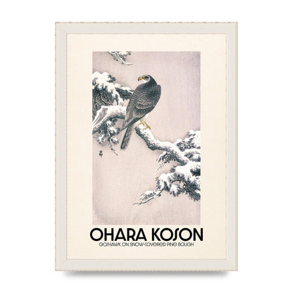 Ohara Koson Goshawk On Snow Covered Pine Bough Printed Poster - A4 framed