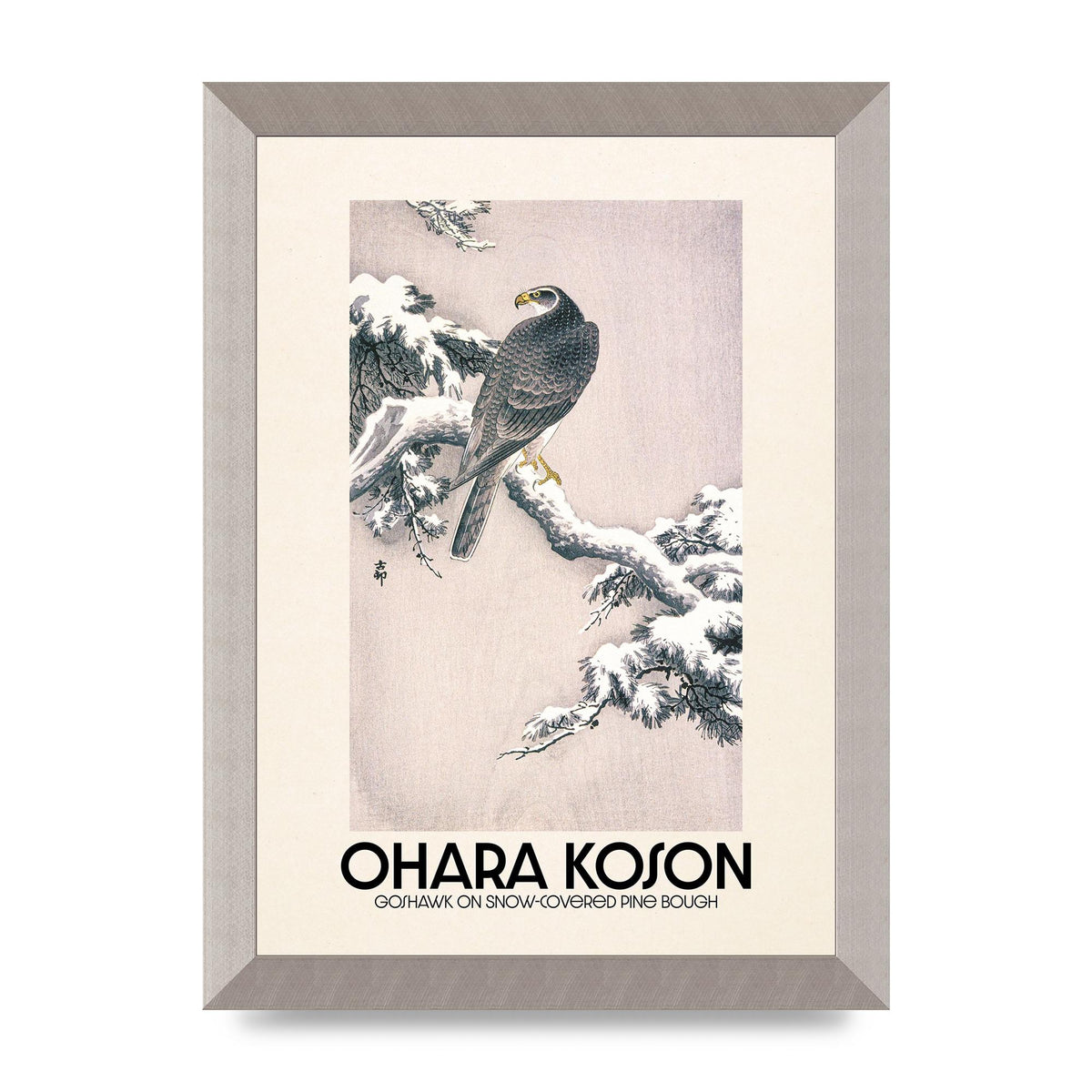 Ohara Koson Goshawk On Snow Covered Pine Bough Printed Poster - A4 framed