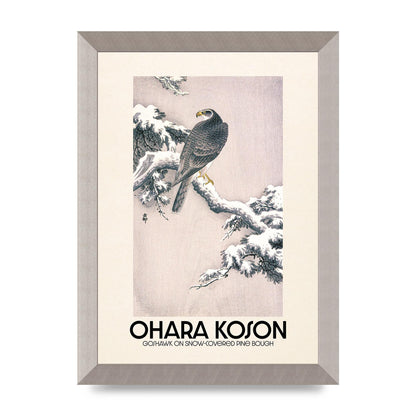 Ohara Koson Goshawk On Snow Covered Pine Bough Printed Poster - A4 framed