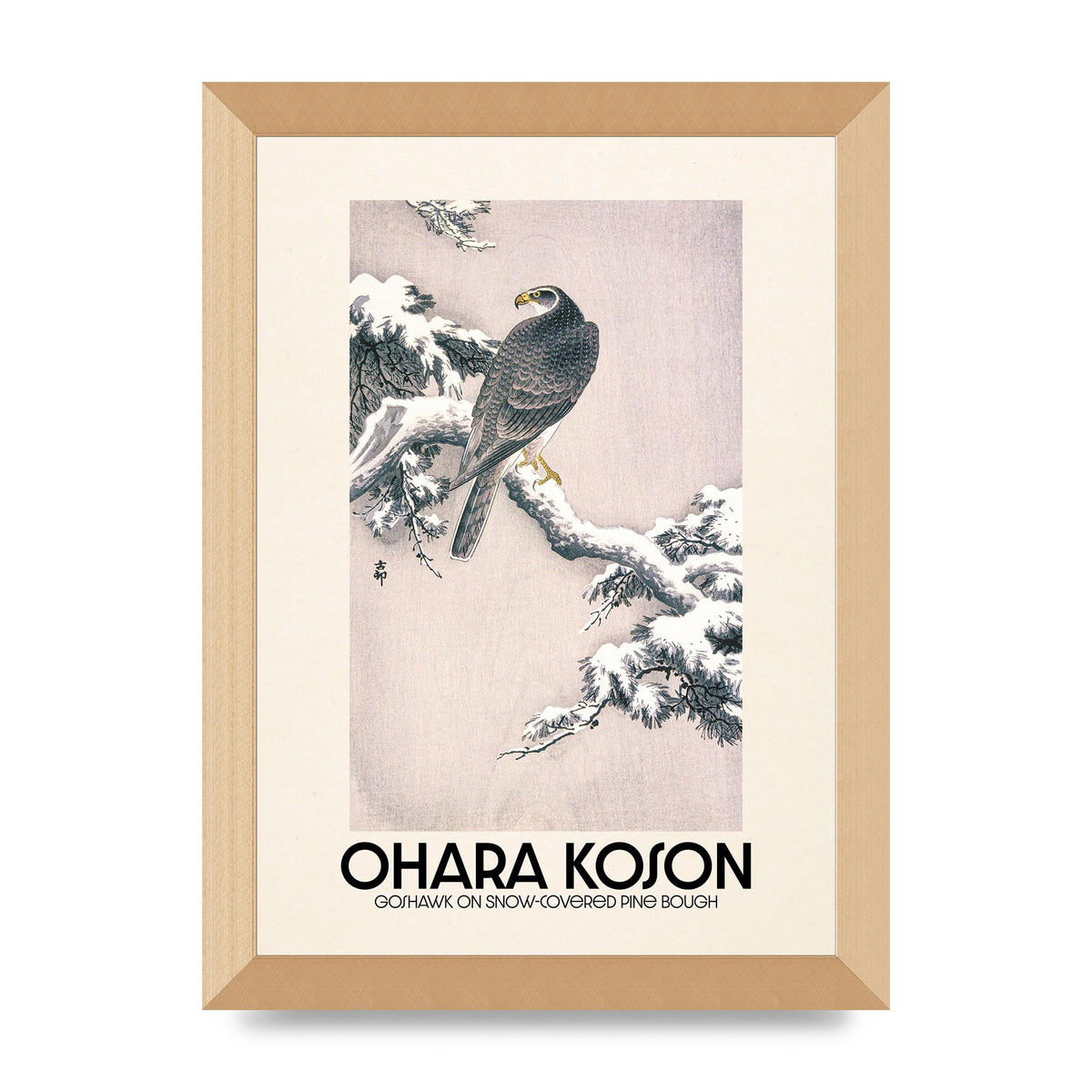 Ohara Koson Goshawk On Snow Covered Pine Bough Printed Poster - A4 framed