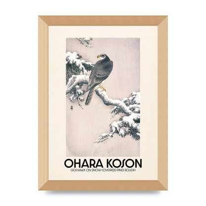 Ohara Koson Goshawk On Snow Covered Pine Bough Printed Poster - A4 framed