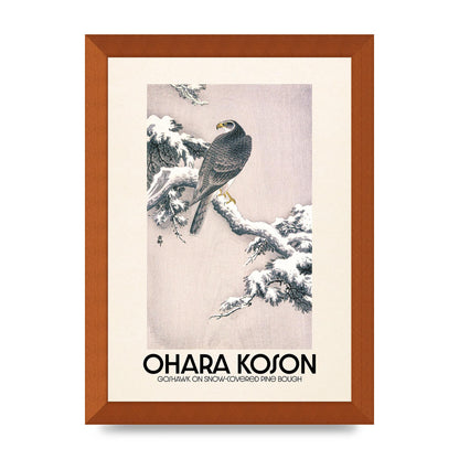 Ohara Koson Goshawk On Snow Covered Pine Bough Printed Poster - A4 framed