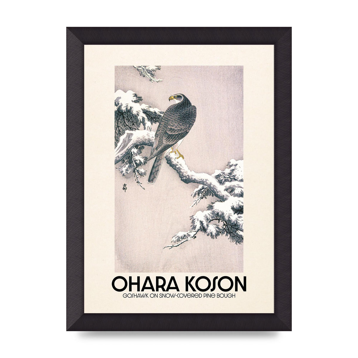 Ohara Koson Goshawk On Snow Covered Pine Bough Printed Poster - A4 framed