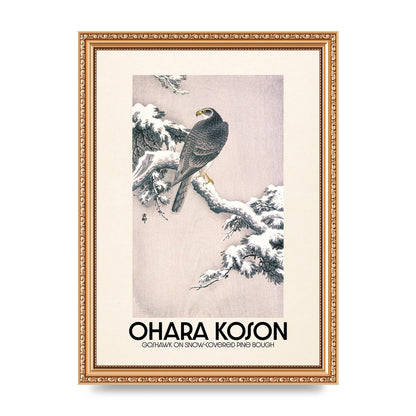 Ohara Koson Goshawk On Snow Covered Pine Bough Printed Poster - A4 framed