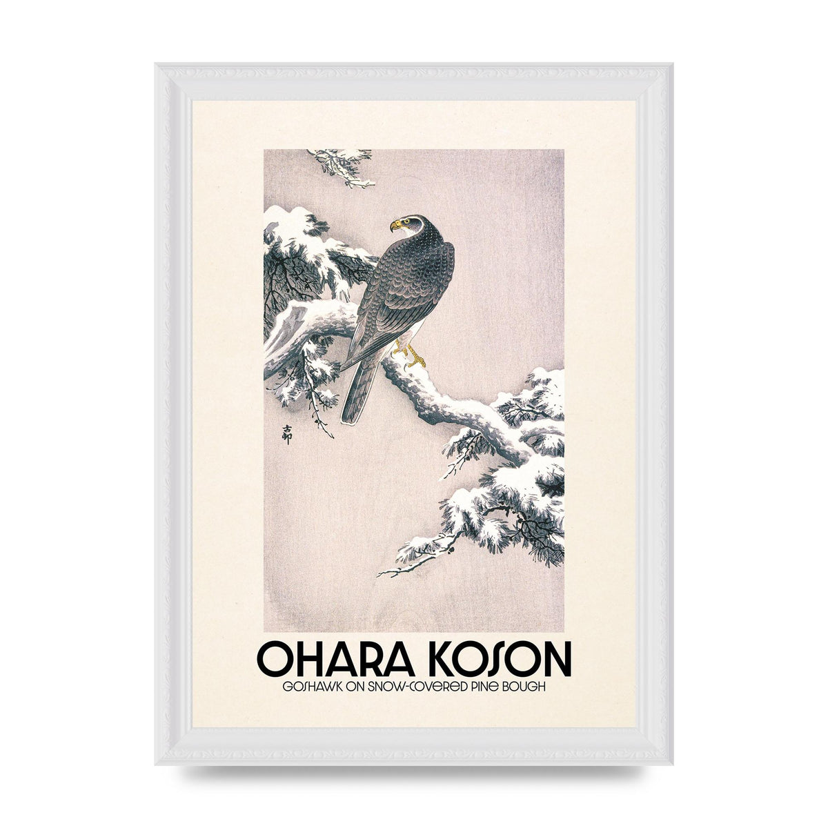 Ohara Koson Goshawk On Snow Covered Pine Bough Printed Poster - A4 framed
