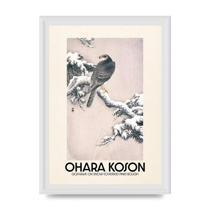 Ohara Koson Goshawk On Snow Covered Pine Bough Printed Poster - A4 framed