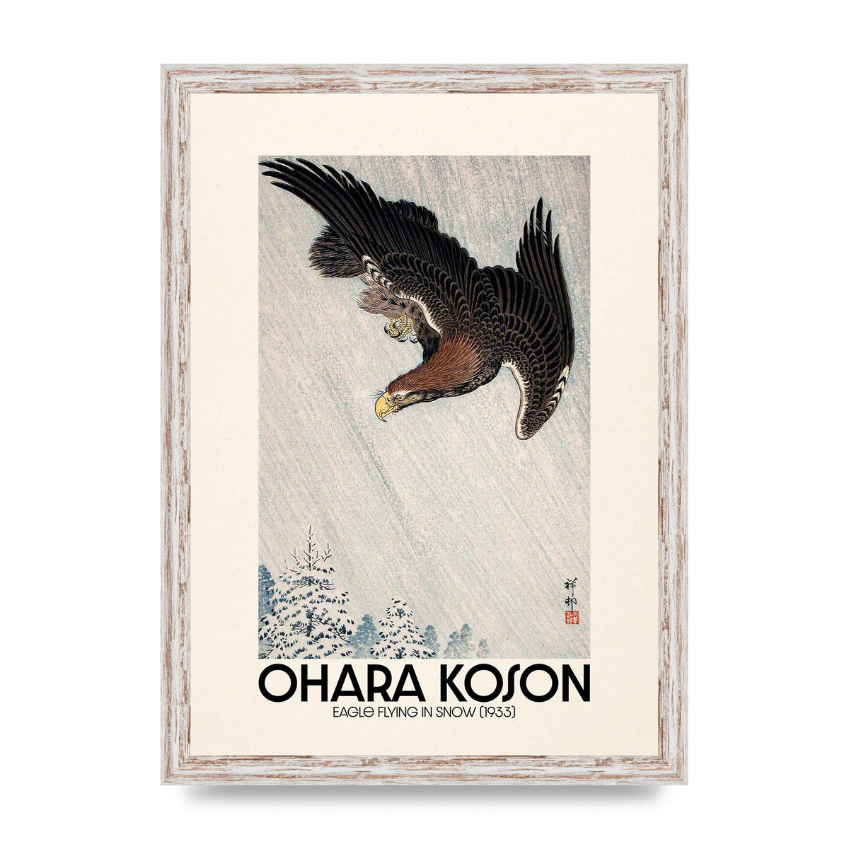 Ohara Koson Eagle Flying In Snow 1933 Art For The Home - A3 framed