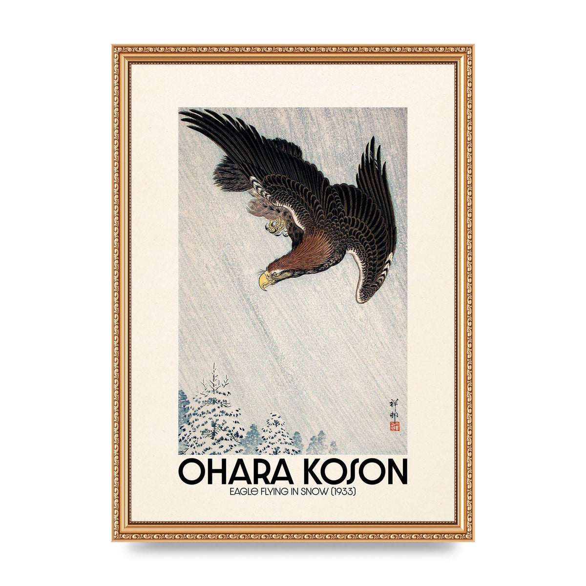 Ohara Koson Eagle Flying In Snow 1933 Art For The Home - A3 framed