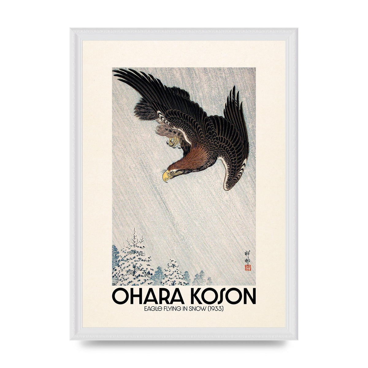 Ohara Koson Eagle Flying In Snow 1933 Art For The Home - A3 framed