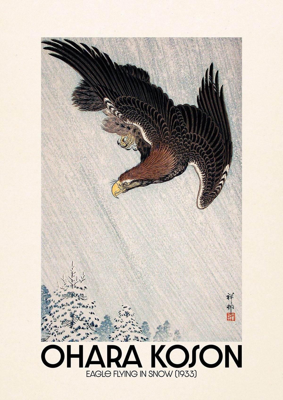Ohara Koson Eagle Flying In Snow 1933 Art For The Home - detail
