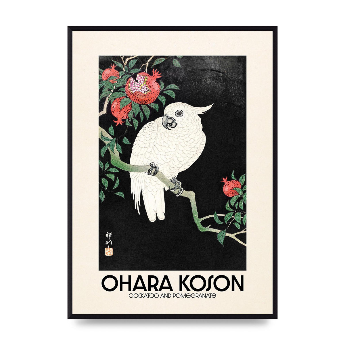 Ohara Koson Cockatoo Pomegranate Printed Poster - A2 framed