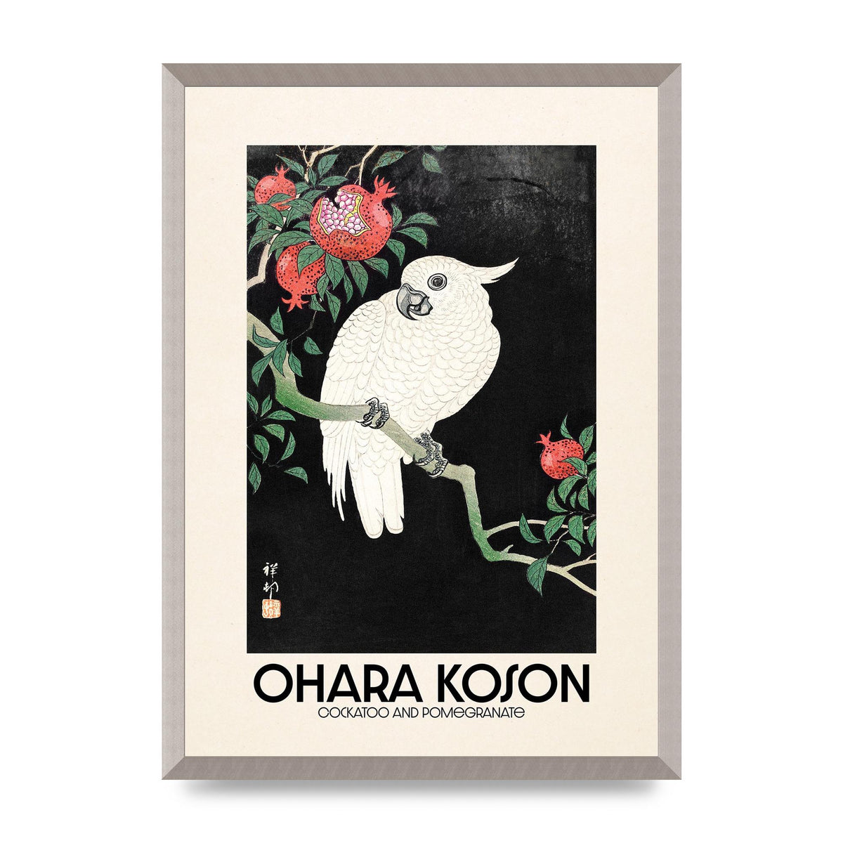 Ohara Koson Cockatoo Pomegranate Printed Poster - A2 framed