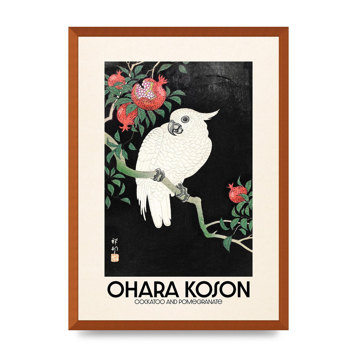 Ohara Koson Cockatoo Pomegranate Printed Poster - A2 framed
