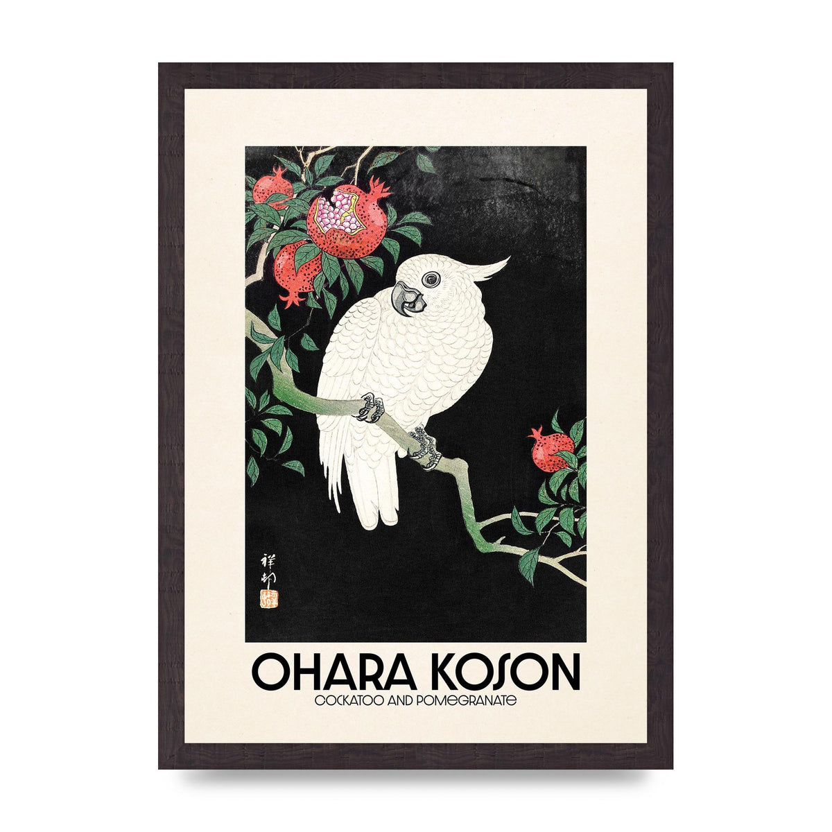 Ohara Koson Cockatoo Pomegranate Printed Poster - A3 framed