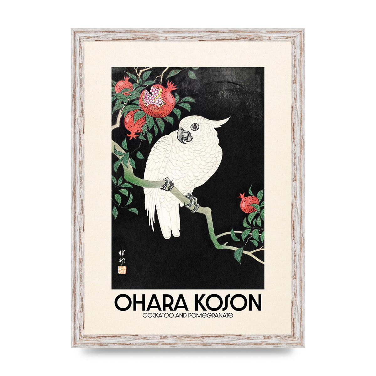 Ohara Koson Cockatoo Pomegranate Printed Poster - A3 framed
