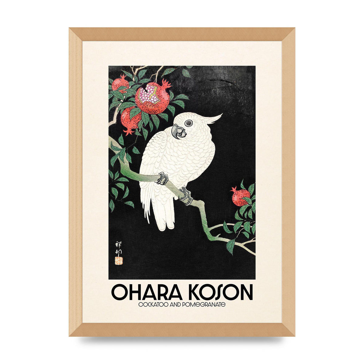 Ohara Koson Cockatoo Pomegranate Printed Poster - A3 framed