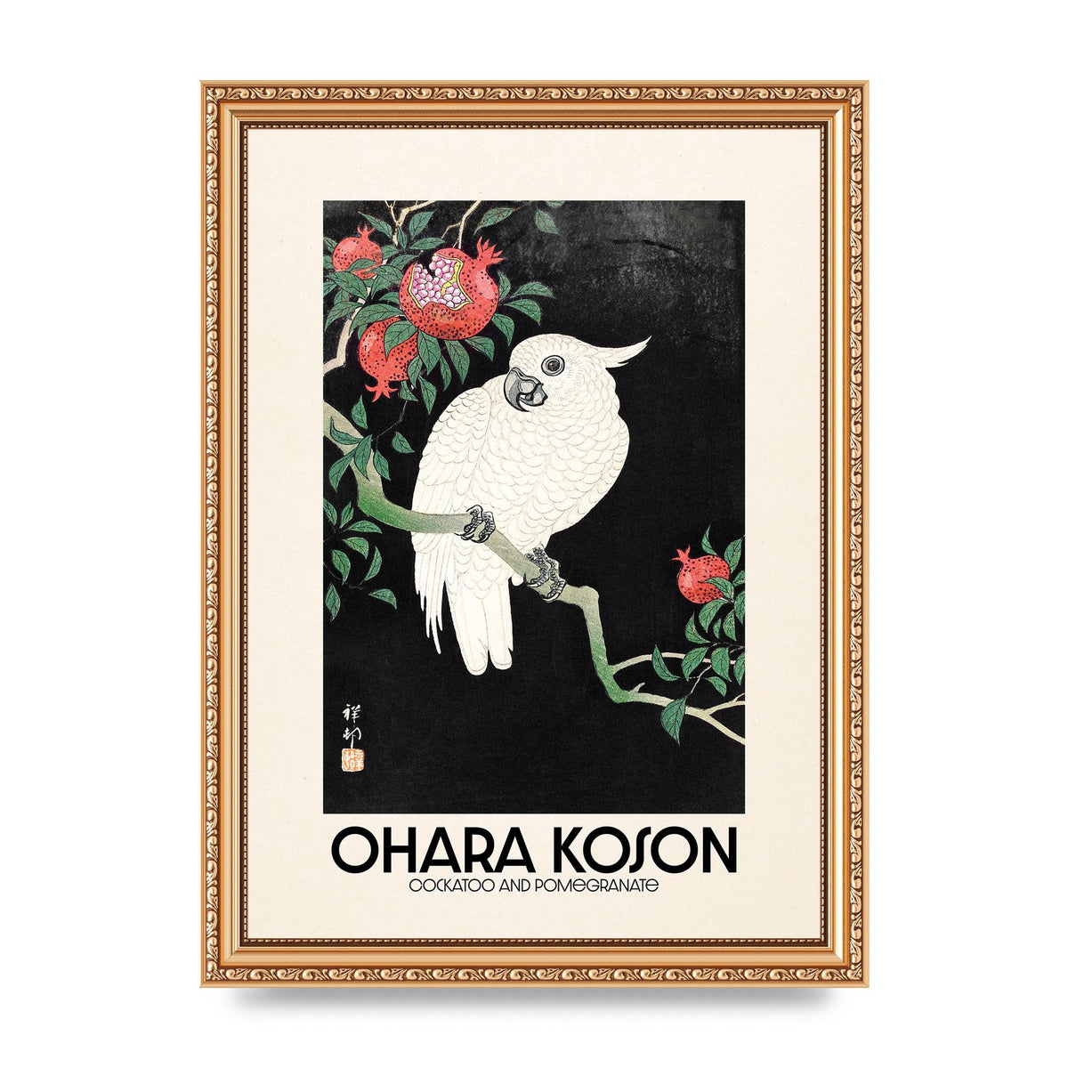 Ohara Koson Cockatoo Pomegranate Printed Poster - A4 framed