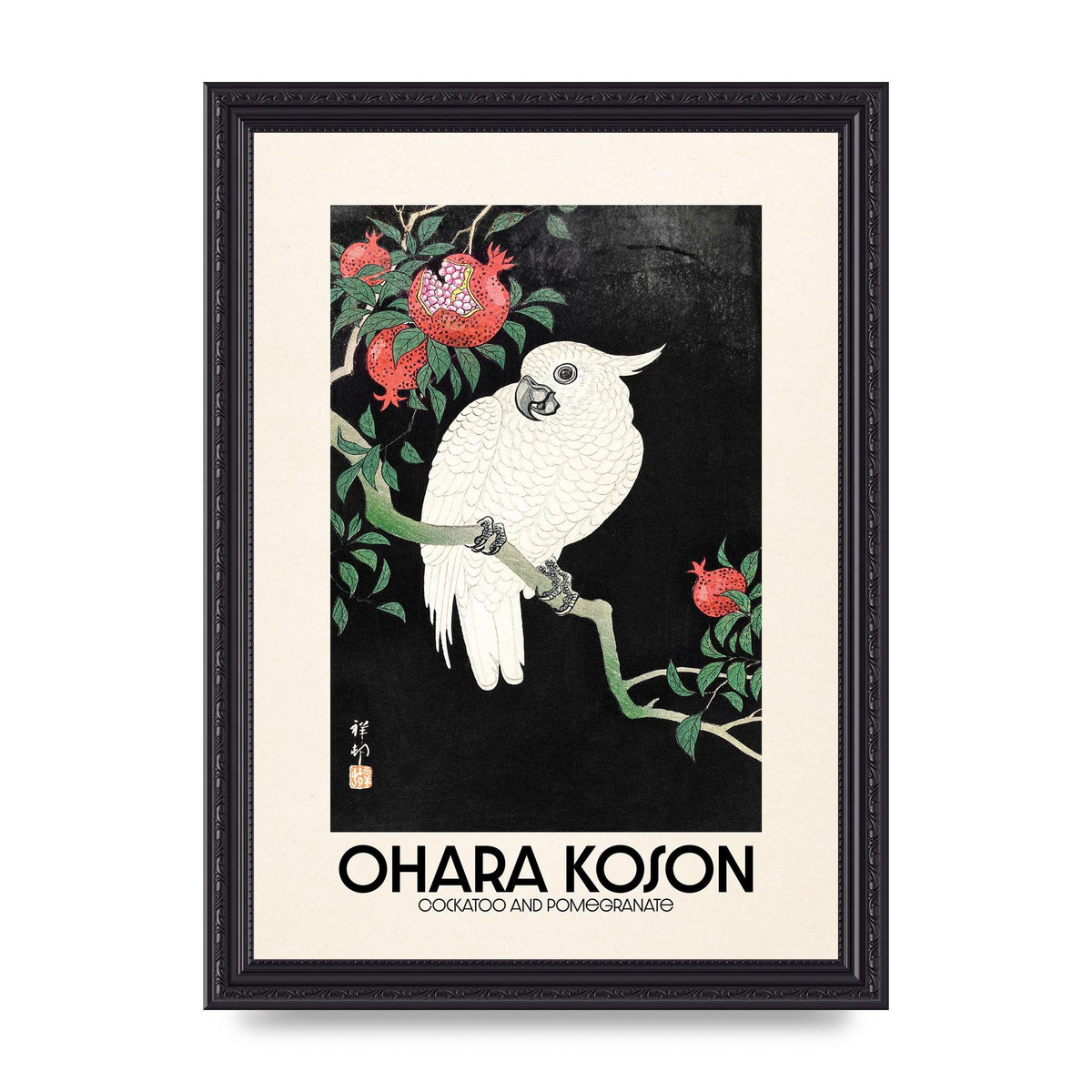 Ohara Koson Cockatoo Pomegranate Printed Poster - A4 framed
