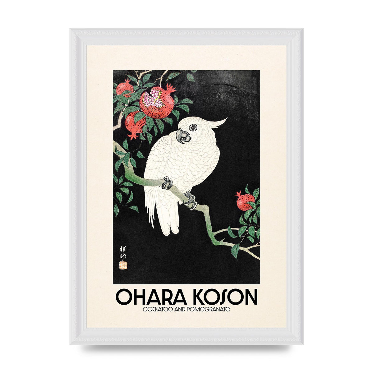 Ohara Koson Cockatoo Pomegranate Printed Poster - A4 framed