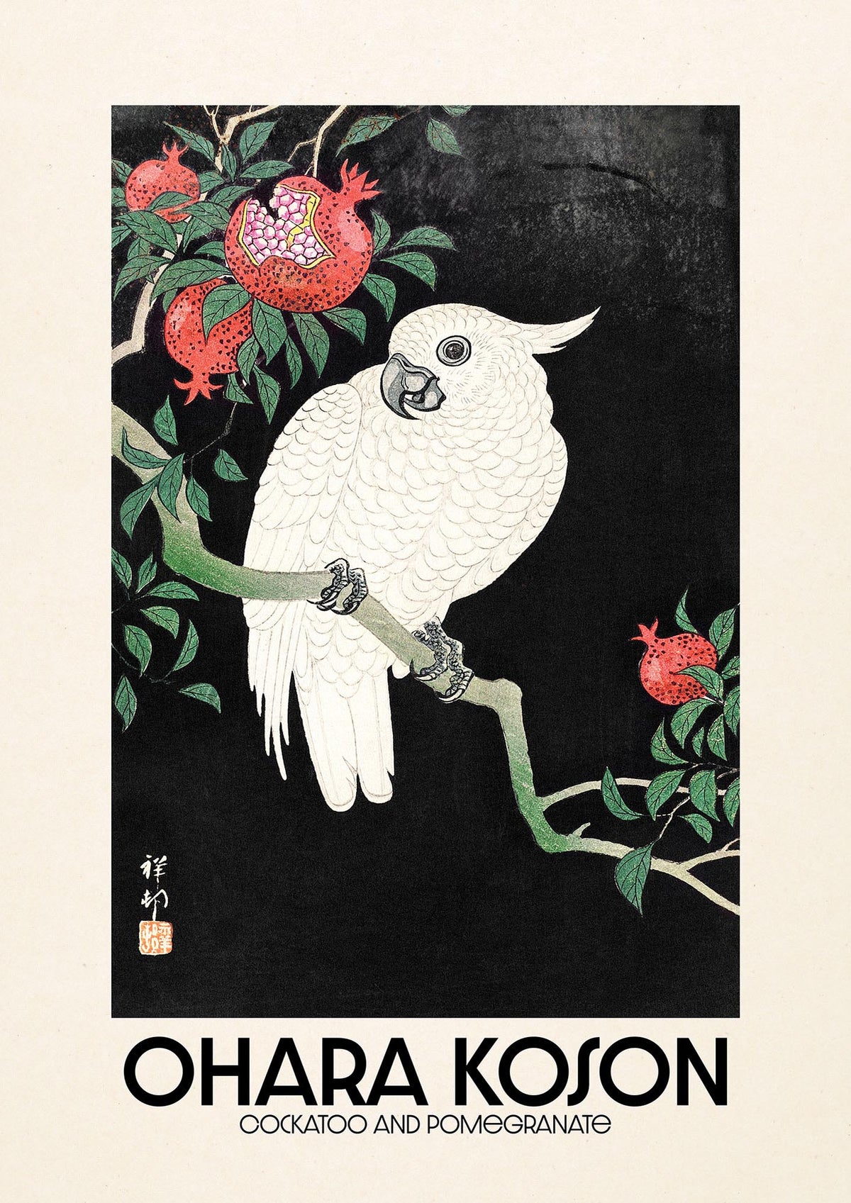 Ohara Koson Cockatoo Pomegranate Printed Poster - detail