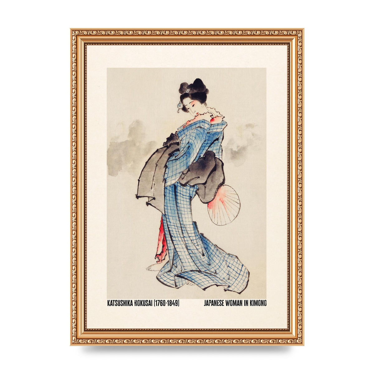 Katsushika Hokusai Japanese Woman In Kimono Art For The Home - A4 framed