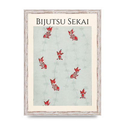 Bijutsu Sekai Seamless Gold Fish Illustration Art For The Home - A3 framed
